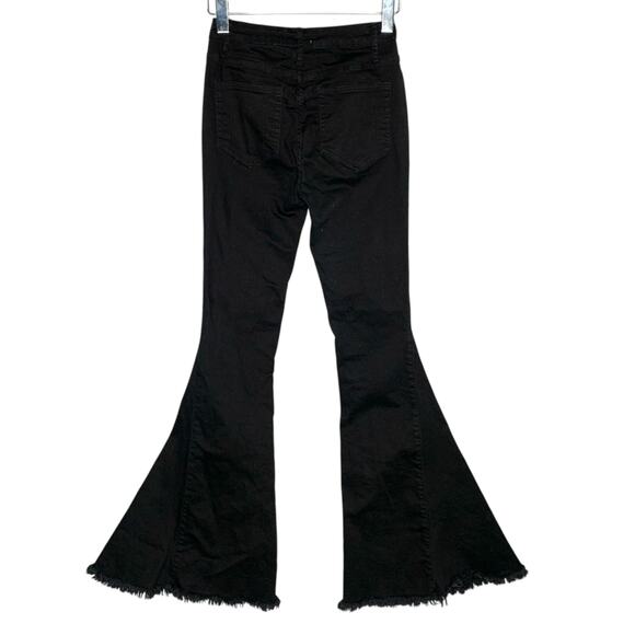 Show Me Your Mumu 25 Berkeley Button Up Bells Pitch Black Flare Raw Hem - Picture 3 of 12